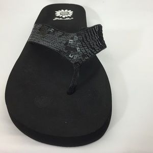 yellow box sandy flip flops